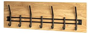 Fresno Wooden Coat Rack With 7 Metal Hooks In Oak Oiled Black