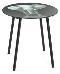 Simons Glass Side Table In Elephant Print With Black Metal Legs