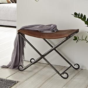 Werchter Real Leather Foldable Stool In Vintage With Black Legs