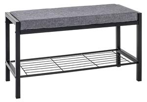 Traverse Metal Shoe Bench In Black With Grey Fabric Seat