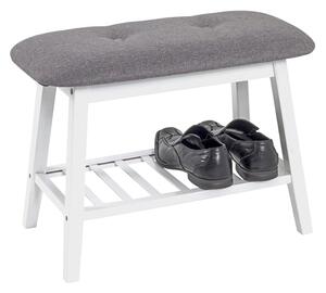 Norco Wooden Shoe Bench In White With Grey Fabric Seat