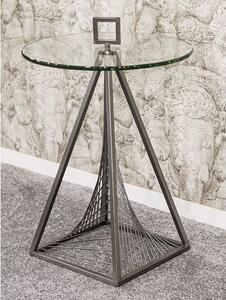 Nampa Round Clear Glass Side Table With Grey Metal Legs