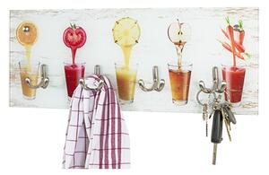 Palos Glass Wall Hung 4 Hooks Coat Rack In Fruit Glasses Print