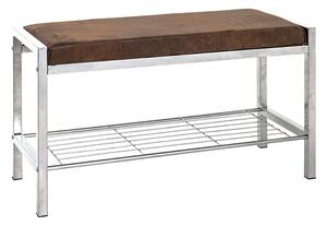 Traverse Metal Shoe Bench In Vintage With Brown Fabric Seat