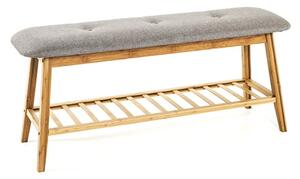 Norco Wooden Shoe Bench In Bamboo With Grey Fabric Seat