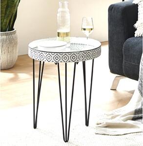 Selma Large Mirrored Side Table In White With Black Legs