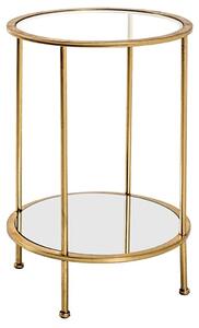 Inman Round Mirrored Glass Side Table In Gold With Undershelf