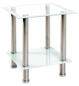 Orono Square Clear Glass Side Table With White Undershelf