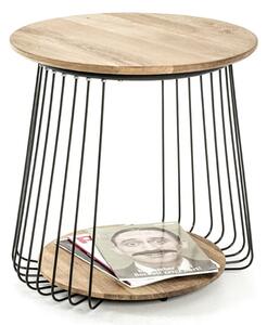 Orono Round Wooden Side Table In Oak With Black Metal Frame