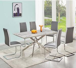 Deltino Diva Marble Effect Dining Table 6 Symphony Grey Chairs