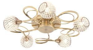 Aherne 5 Lights Glass Semi Flush Ceiling Light In Antique Brass