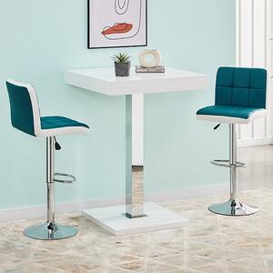 Topaz White High Gloss Bar Table With 2 Copez Teal White Stools