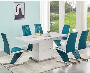 Elgin Convertible White Gloss Dining Table 6 Gia Teal Chairs