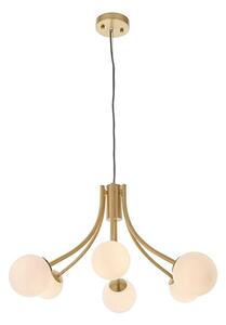 Bloom 6 Lights Opal Glass Ceiling Pendant Light In Satin Brass