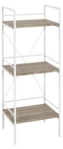 Stockton Metal Side Table In White With 3 Oak Wooden Shelves