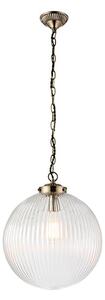 Brydon Large Ribbed Glass Pendant Light In Antique Brass