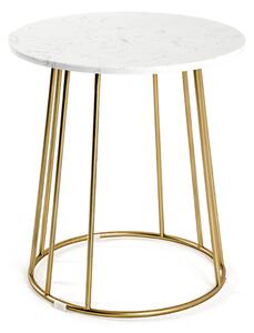 Lewiston Round White Marble Side Table With Gold Metal Frame