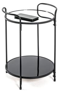 Cuyahoga Round Mirrored Side Table With Black Metal Frame