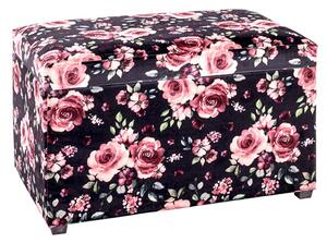 Eastroy Fabric Upholstered Storage Ottoman In Black Rose Print