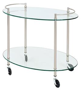 Eauclaire Oval Glass Shelves Serving Trolley In Stainless Steel Look