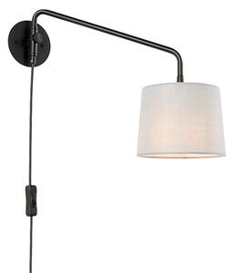 Carlson Light Grey Shade Swing Arm Wall Light In Matt Black