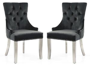 Cankaya Black Velvet Accent Chairs With Silver Legs In Pair