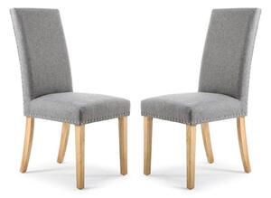 Rabat Silver Grey Fabric Dining Chairs With Natural Legs In Pair