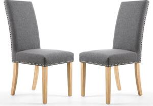 Rabat Steel Grey Fabric Dining Chairs With Natural Legs In Pair