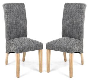 Kaduna Grey Fabric Dining Chairs With Oak Legs In Pair