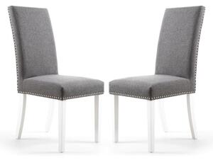 Rabat Steel Grey Fabric Dining Chairs With White Legs In Pair