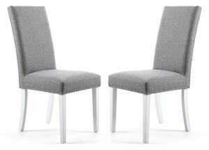 Rabat Silver Grey Fabric Dining Chairs With White Legs In Pair