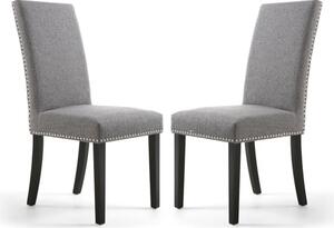 Rabat Steel Grey Fabric Dining Chairs With Black Legs In Pair