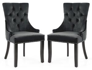 Cankaya Black Velvet Accent Chairs With Wooden Legs In Pair