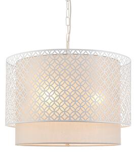 Gilli 3 Lights Grey Fabric Shade Pendant Light In Chalk White