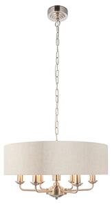 Highclere 6 Light Natural Shade Pendant Light In Brushed Chrome