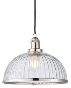 Hansen 1 Light Clear Ribbed Glass Pendant Light In Bright Nickel