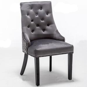 Carrboro Round Knocker Velvet Dining Chair In Dark Grey