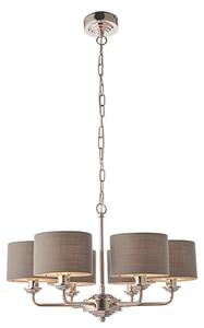 Highclere 6 Lights Charcoal Shade Pendant Light In Bright Nickel