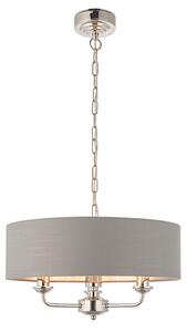Highclere 3 Light Charcoal Shade Pendant Light In Bright Nickel
