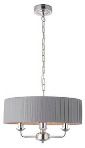 Highclere 3 Light Charcoal Fabric Pendant Light In Bright Nickel