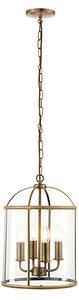 Lambeth 4 Lights Glass Ceiling Pendant Light In Antique Brass