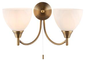 Lightson 2 Lights Matt Opal Glass Wall Light In Antique Brass