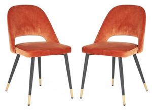 Biretta Rust Velvet Dining Chairs With Metal Frame In Pair