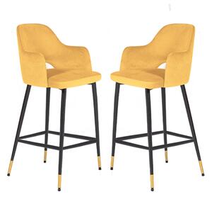 Biretta Mustard Velvet Bar Chairs With Metal Frame In Pair