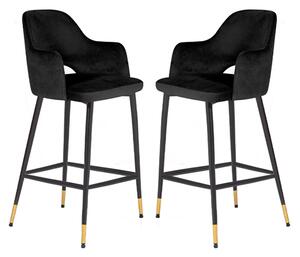 Biretta Black Velvet Bar Chairs With Metal Frame In Pair