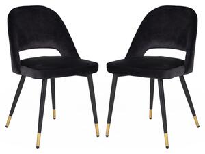 Biretta Black Velvet Dining Chairs With Metal Frame In Pair