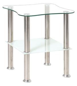 Watkins Square Clear Glass Side Table With White Glass Shelf