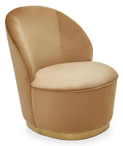 Teos Kids Beige Plush Velvet Swivel Tub Chair With Gold Base