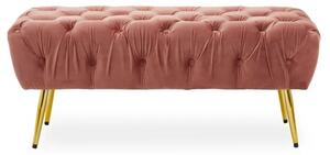 Teos Plush Velvet Foot Stool In Dusky Pink With Gold Legs