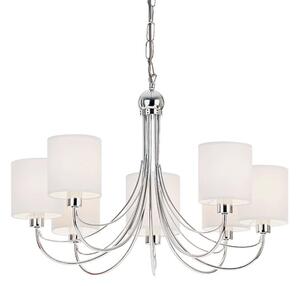 Phantom 7 Lights White Fabric Pendant Light In Chrome